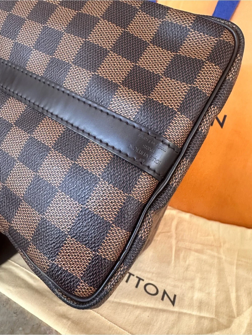 Louis Vuitton Damier Ebene Satchel in Brown with Gold Hardware